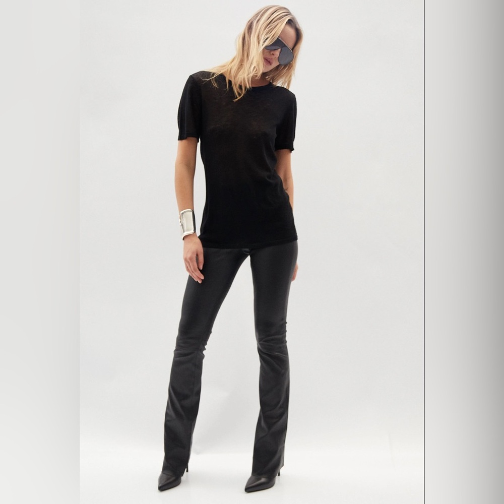 SPRWMN Luxury 100% Leather Crop Micro Flare Pants High Rise Size L - Picture 16 of 16
